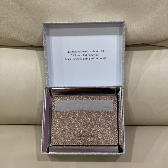 NWT Kate Spade Rose Gold Sparkle Glitter Tinsel Boxed Small Card Holder Wallet - Picture 6 of 16